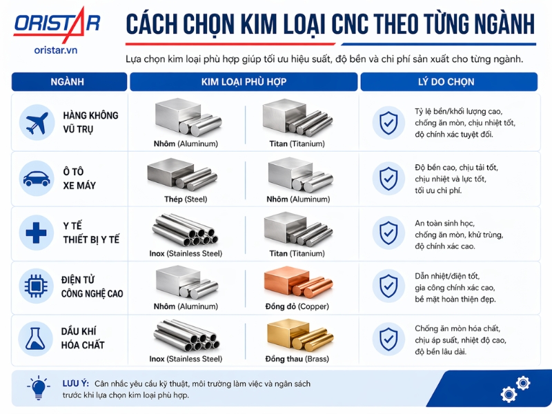 C&aacute;ch chọn kim loại CNC theo từng ng&agrave;nh