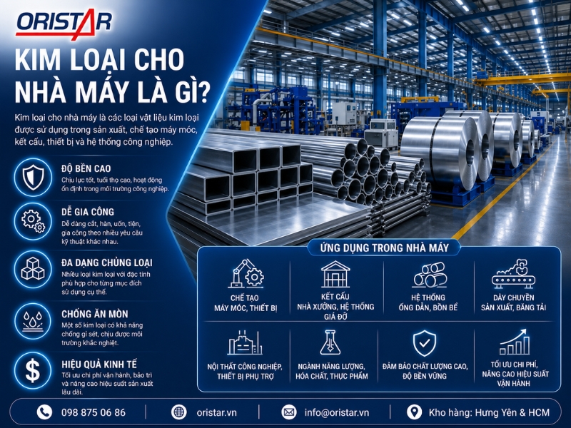 Kim loại cho nh&agrave; m&aacute;y l&agrave; c&aacute;c vật liệu kim loại được sử dụng trong qu&aacute; tr&igrave;nh sản xuất