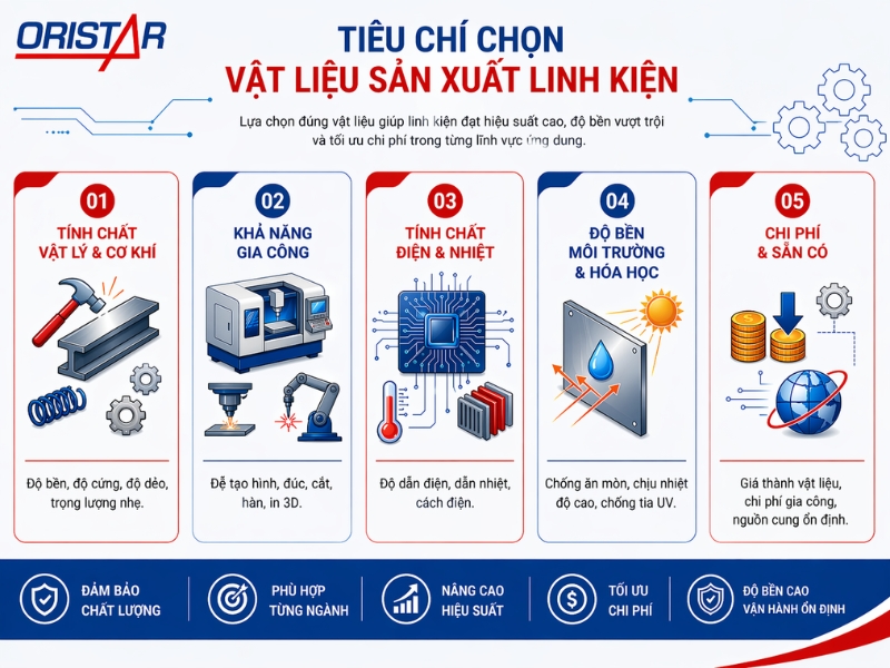 Ti&ecirc;u ch&iacute; chọn vật liệu sản xuất linh kiện
