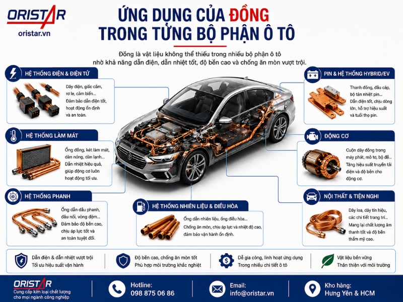 Ứng dụng của đồng trong từng bộ phận &ocirc; t&ocirc;