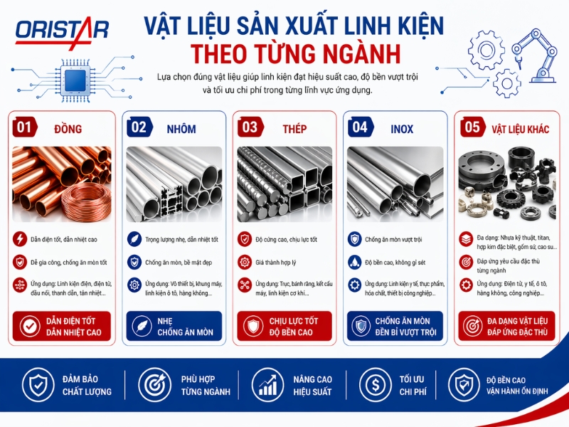 Vật liệu sản xuất linh kiện theo từng ng&agrave;nh